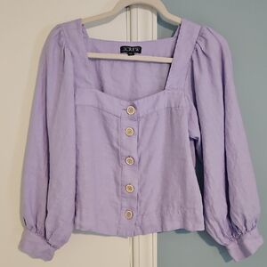 J. Crew Purple Puff Sleeve Blouse with Buttoned Relaxed Fit
